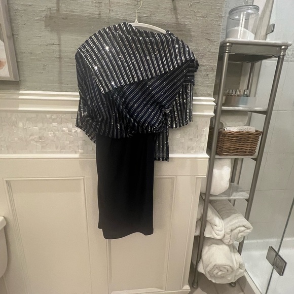 NWT new small Anthropologie flat white short sleeve sequin stripe midi dress - Picture 5 of 17